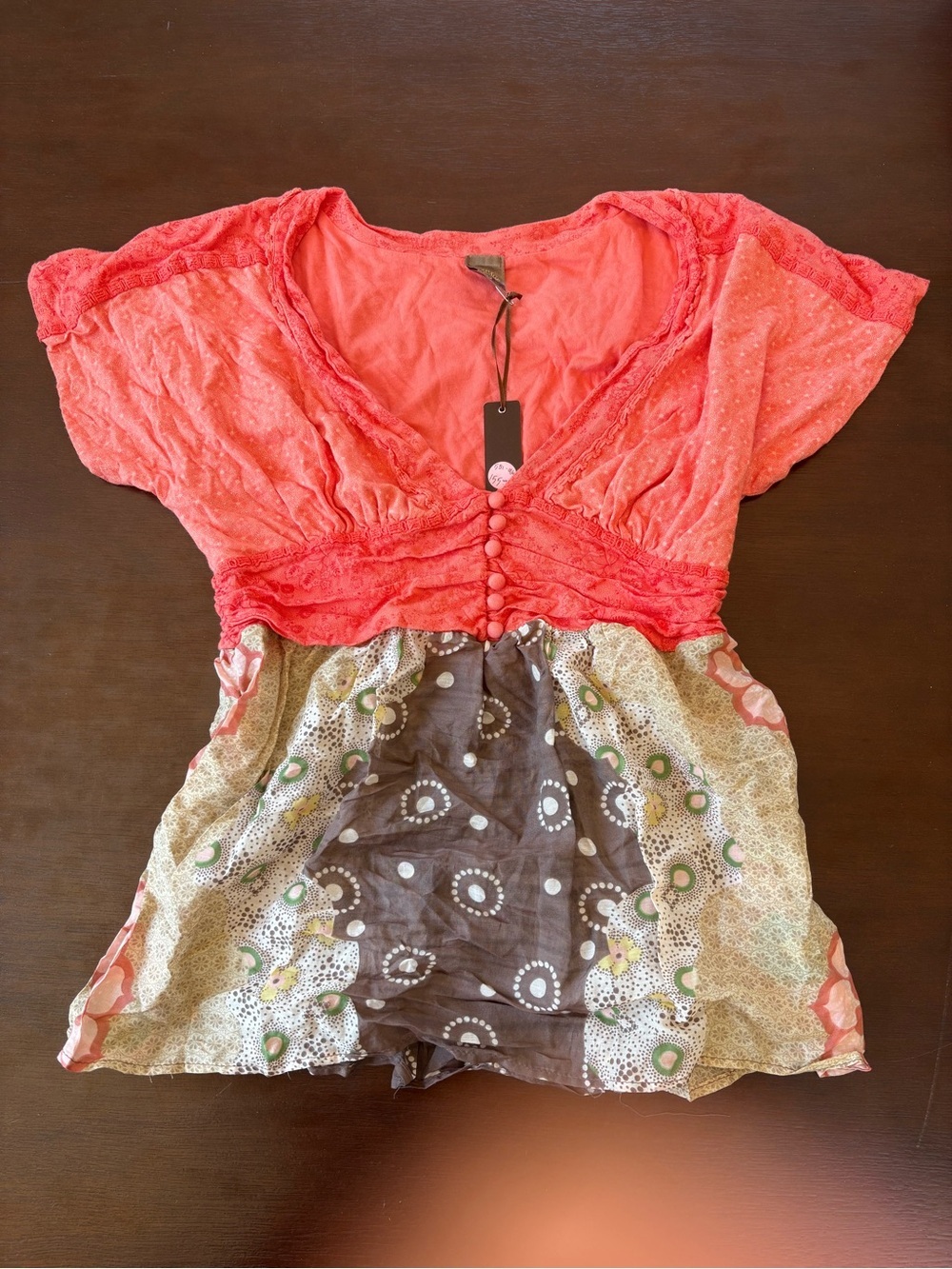 Language Coral Lace-Trim Mixed Panel Women's Tunic